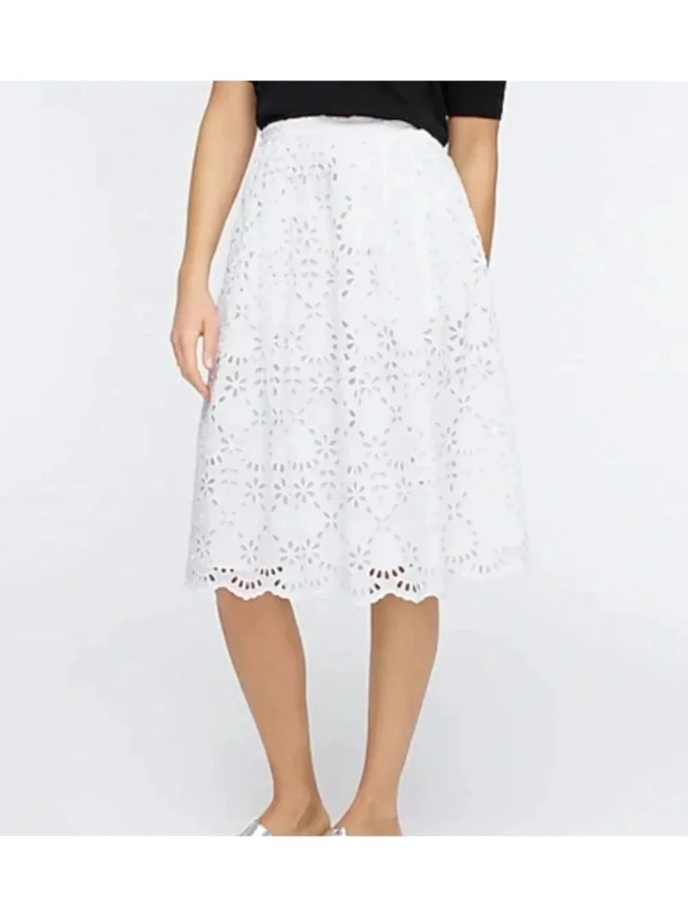 NWT J.Crew Full Midi in White Embroidered Eyelet A-line Skirt 4